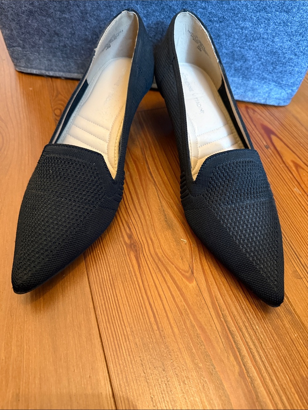 Adrienne Vittadini Black Pointed Knit Kitten Heel